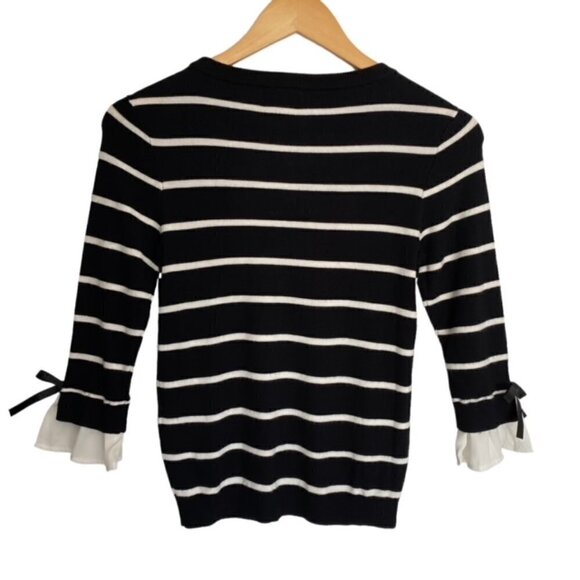 NWT Maison Jules Black and White Striped Top with Ruffle Bow Sleeve XSmall - Picture 3 of 3